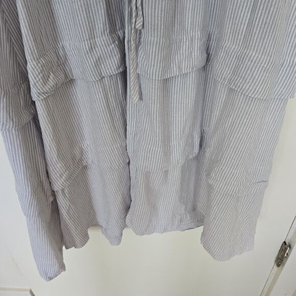 Calvin Klein Maxi Dress Sz 14 Blue Striped Linen Tiered Sleeveless A-Line - Picture 10 of 15